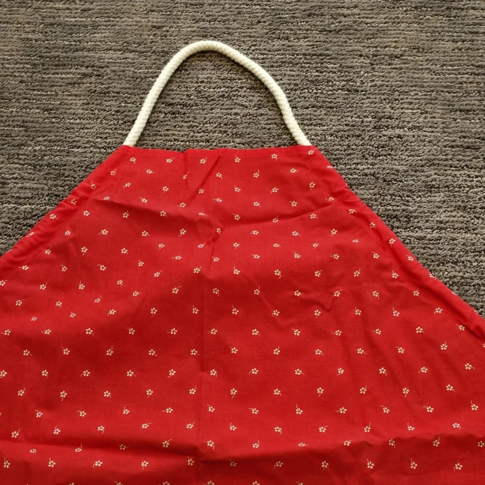 Vintage Sodahl Cottagecore Dotted Floral Red White Kitchen‎ Apron Rope String